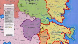 Fantasy map preview showing multiple colored regions and labeled kingdoms.